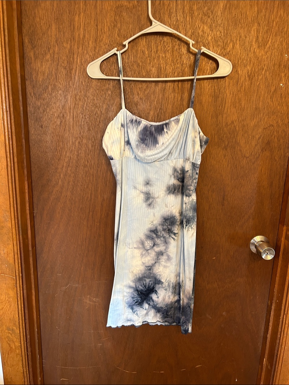 Derek Heart Light Blue and Black Tie-Dye Ribbed Camisole Dress